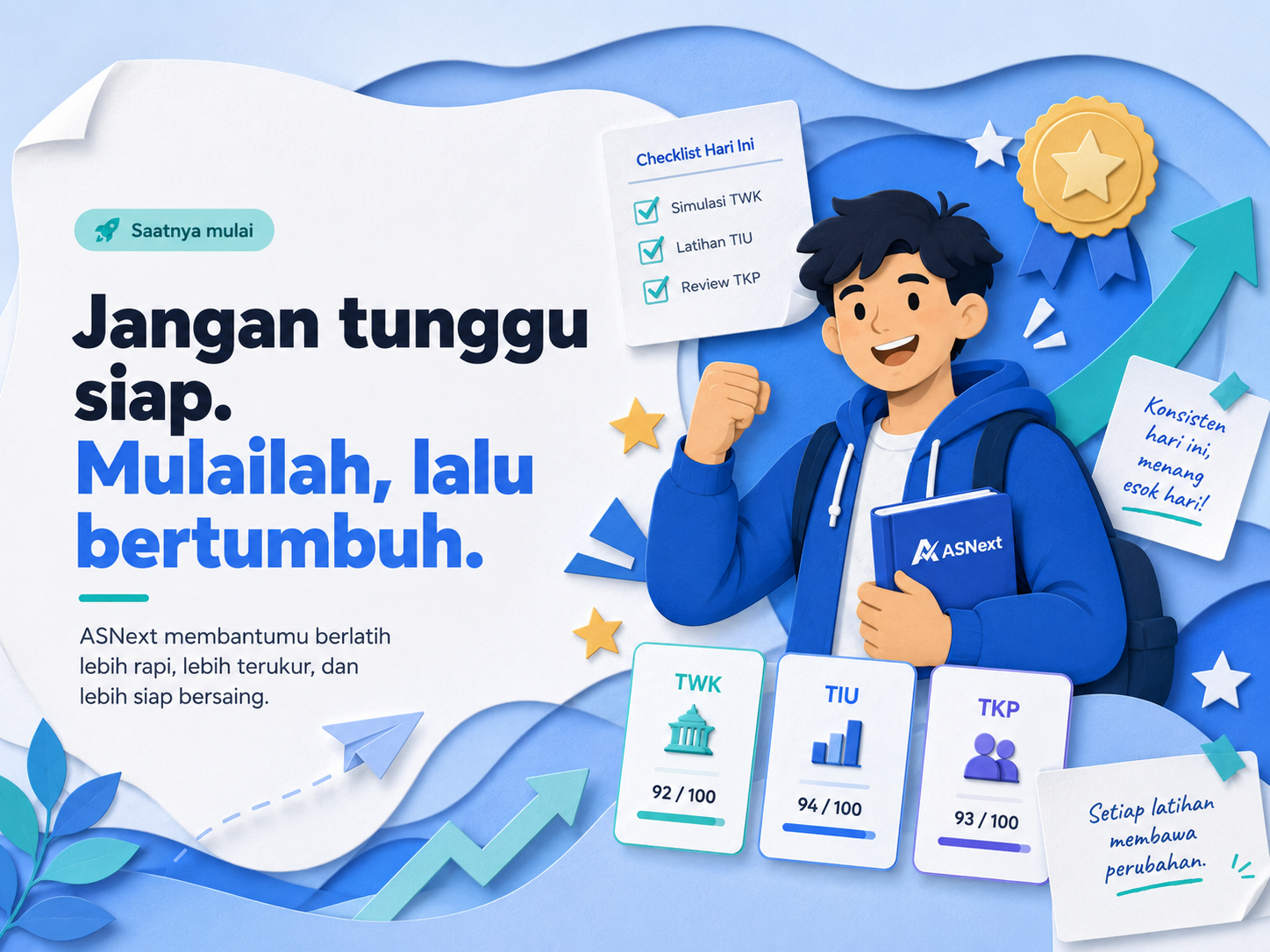 Badge Saatnya mulai — Jangan tunggu siap. Mulailah, lalu bertumbuh.