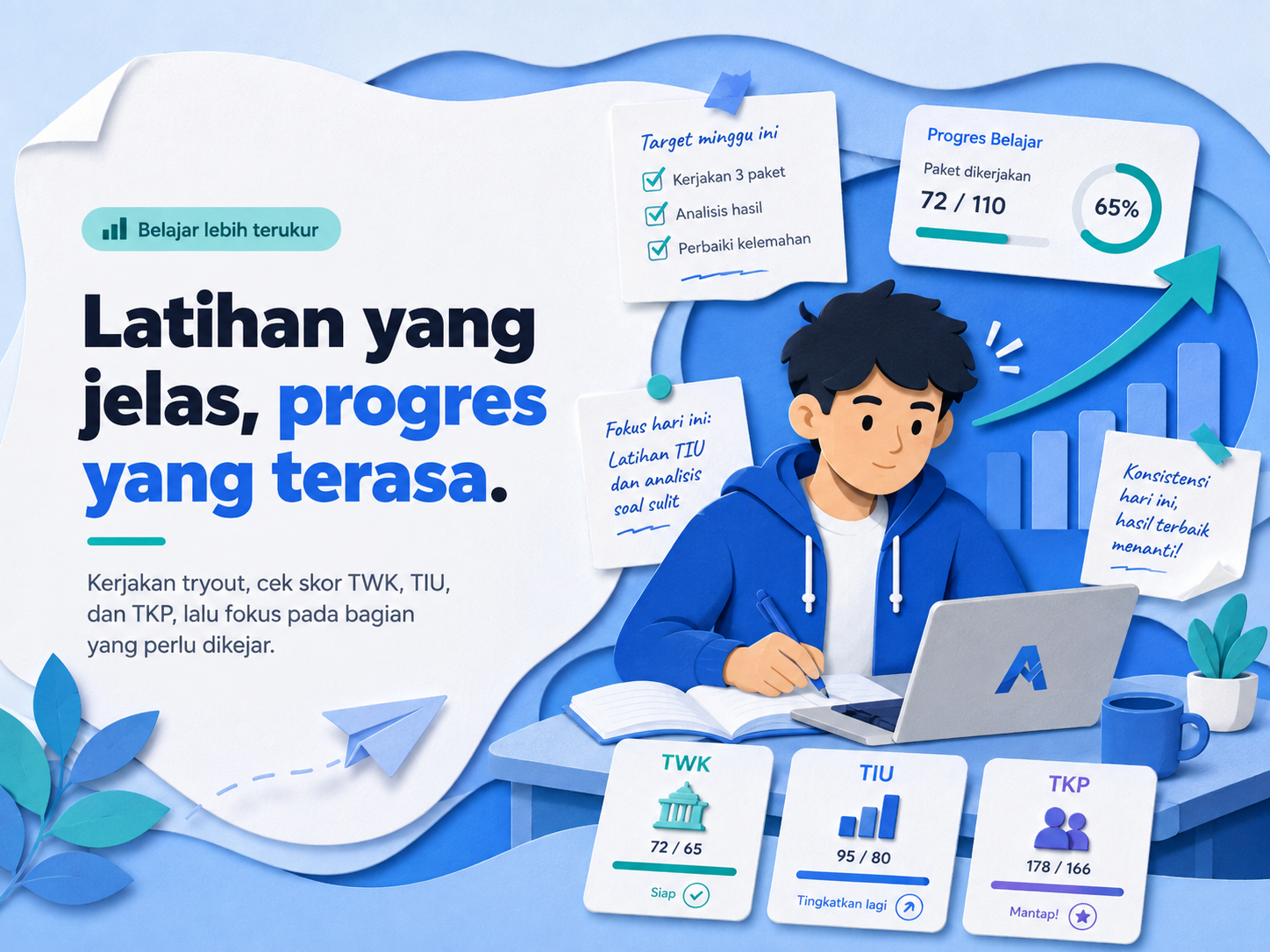 Badge Belajar lebih terukur — Latihan yang jelas, progres yang terasa.